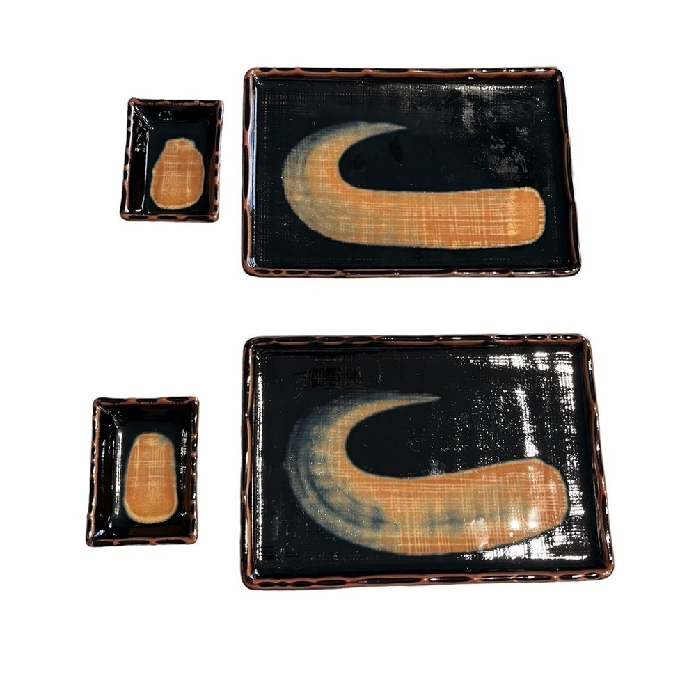 Set of Two Japanese Sushi Plates and Sauce Dishes Modern Design